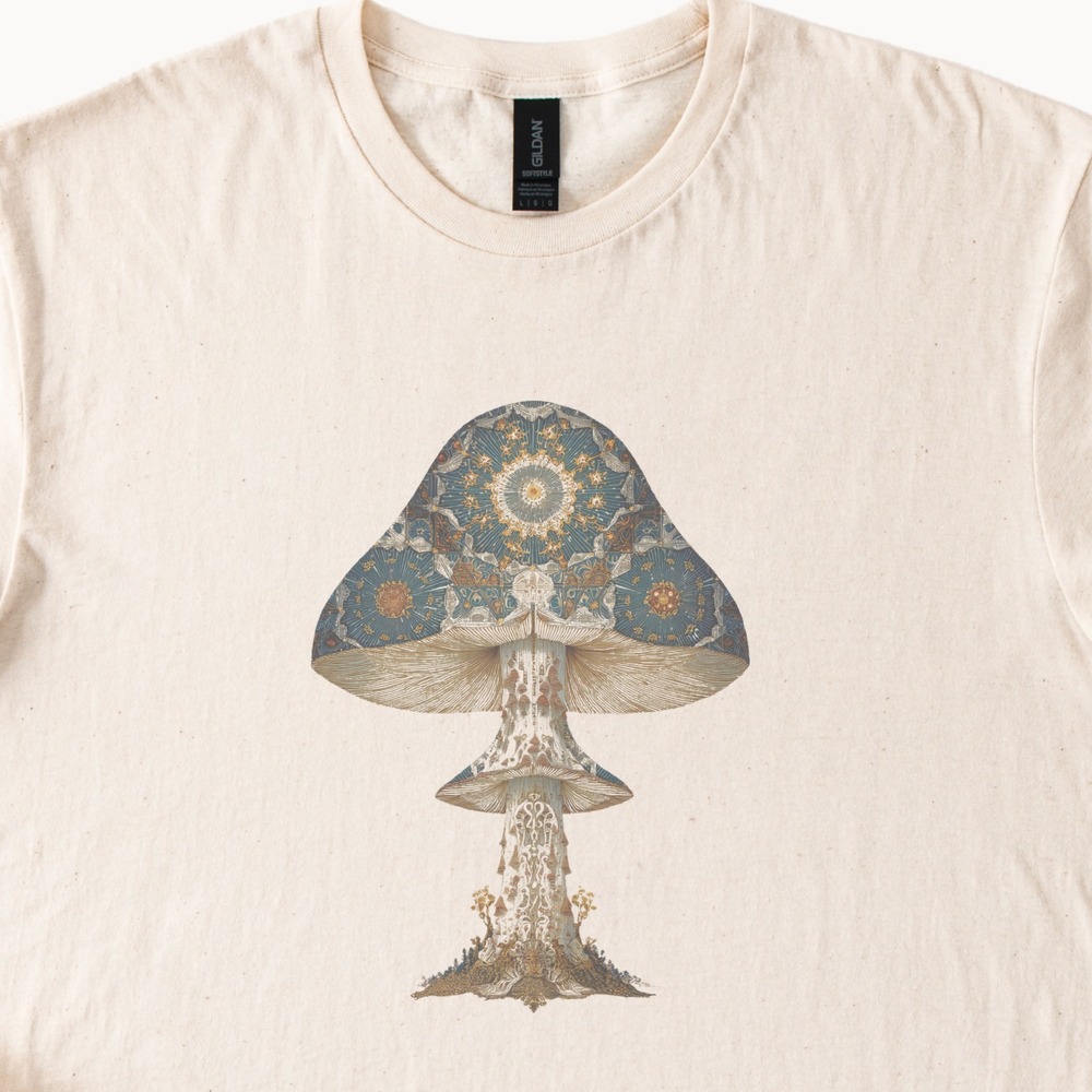 Celestial Mushroom Graphic Tee Ornate Mandala Art Design